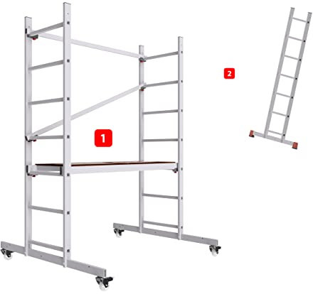 ALTEC AluCombine® 1.0-300 | Leiterngerüst | 3m Arbeitshöhe | 2 in 1 Gerüst mit Traverse | Typ: FT | 4x Laufrollen Ø80mm | Made in Germany | EN 131 | Arbeitsgerüst | Baugerüst | Fahrgerüst | Leiter