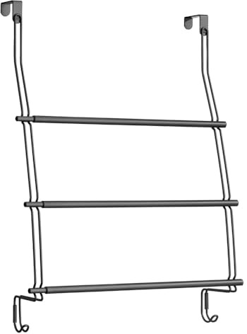 mDesign Handtuchhalter für das Badezimmer – Handtuchhalter ausziehbar mit 3 Handtuchstangen und Haken – hochwertiges Badzubehör aus Metall für die Dusche – schwarz matt