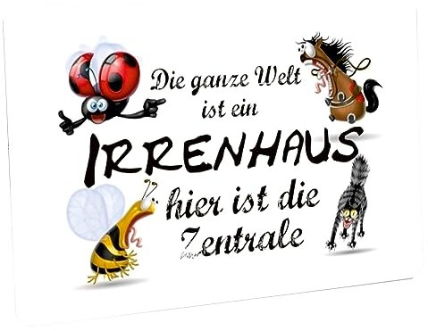 Crealuxe Fussmatte Die ganze Welt ist EIN Irrenhaus - Hier ist die Zentrale - Fussmatte Bedruckt Türmatte Innenmatte Schmutzmatte lustige Motivfussmatte