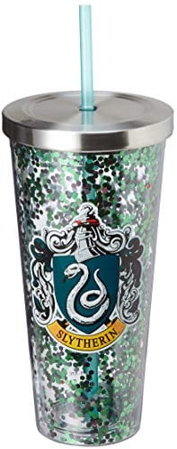 Spoontiques 21316 Slytherin Glitzer-Becher mit Strohhalm, 570 ml, Grün