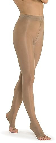 SOLIDEA Collant Femme Venere 140 Open Toe Compression Graduée 18/21 mmHg Collant 140 Deniers, Collant Femme | Collant sans orteils (Rose Clair, 46)