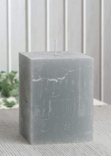 CandleCorner Rustik-Kerzen: Eckige Stumpenkerze, Grau, 10 x 7,5 cm, Unparfümiert