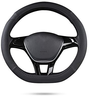Ergocar Sport D-Form Auto Lenkradbezug Rutschfester Auto Lenkradschutz Mikrofaser PU Leder für Durchmesser 38cm (15 ) (D-Schwarz)