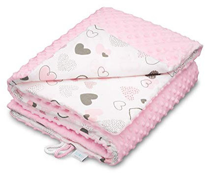 EliMeli Couverture Minky pour bébé, de qualité supérieure, super douce, en polaire et coton, à pois, avec rembourrage, 75 x 100 cm