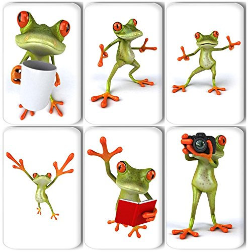 Merchandise for Fans Lustiger 3D Frosch - 6 rechteckige Kühlschrankmagnete 7X 4,5 cm - 05 für Memoboard Pinnwand Magnettafel Whiteboard