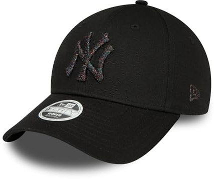 New Era New York Yankees Casquette de Fan pour Femme Noir Brillants 9Forty NY Logo réglable Chapeau Baseball