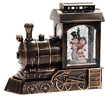 winterliche Lokomotive als Spieluhr mit Schneemännern, Licht & Glitzerantrieb, H.: 21,5cm (9200080)