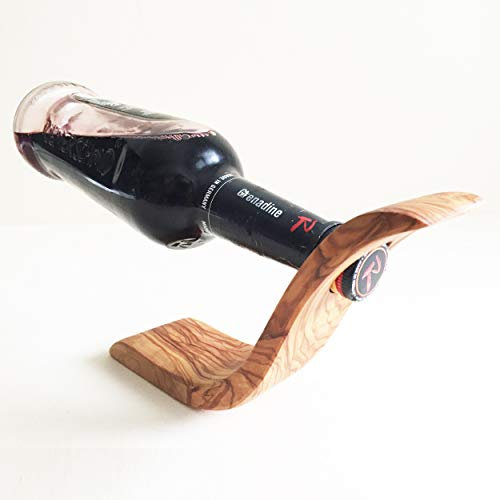Flaschenhalter „Welle“ für 1 Flasche, Geschenk, aus Olivenholz in Handarbeit
