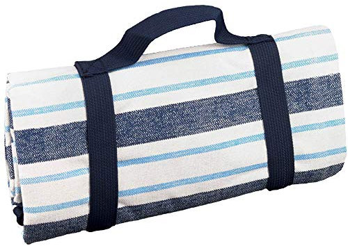 Les Jardins de la Comtesse - Quadratisch blau/Weiss gestreifte Picknick-Tischdecke/Picknickdecken - Baumwolle/wasserdichtes Polyester - 140x140cm - Alle Oberflächen und Gartentische - 4/6 Personen