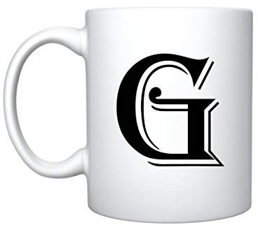 iTRONiK Alphabet Mug Letter Mugs Initial Coffee Cup Birthday Fathers Day Mothers Day Gift (G)