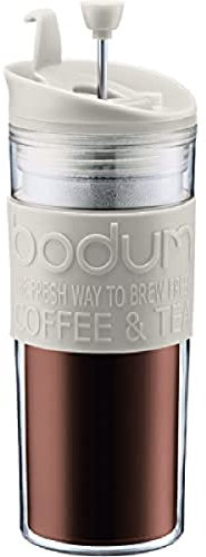 Bodum 11100-913S Travel Press Mug à Piston Isotherme en Plastique avec Couvercle à clapet, 0.45 l