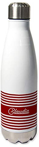 Amikado - Gourde Marinière personnalisée (Rouge) - Thermos Personnalisé - Bouteille Isotherme 500ml avec Bouchon - Cadeau Personnalisé - Thermos café