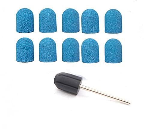 10 Pezzi Cappuccio abrasivo per manicure bande abrasive tappi per unghie Testina Abrasiva per levigatura Cappuccio abrasivomanicure rimuovere cuticole calli 1*Punta da Trapano (13 mm x 19 mm blu)