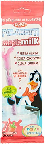 Lucgel Cannuccia Polaretti Magic Milk Colazione Bambini Microsfere al Gusto di Fragola Dolfin - 6x7 pezzi -