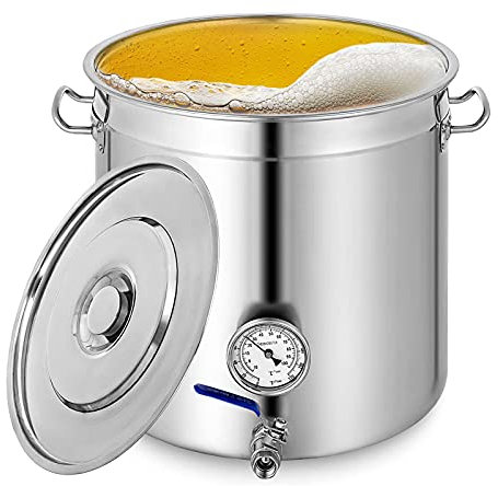 AIZYR 6 Tamaños Olla De Acero Inoxidable para Cerveza Casera Olla Común - Suministros De Elaboración De Cerveza Casera con Tapa, Termómetro Y Válvula De Bola para La Elaboración De Cerveza,45 * 45cm