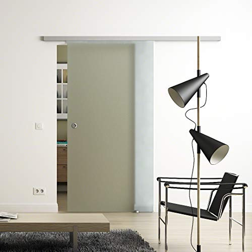 Glas-Schiebetür 650x2050 mm Vollsatiniert Sadora® Slimline-System komplett Laufschiene und Muschelgriffen Schiebetür aus Glas für Innenbereich