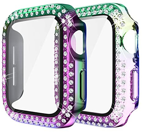 Yolovie (2 pezzi) Compatibile per Apple Watch Custodia da 38mm per la Series 3 2 1 Custodia con Protezione per schermo in vetro Temperato per copertura Bling per iWatch (38mm colorato）