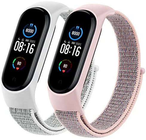 Tobfit Armband Kompatibel Mit Xiaomi Mi Band 6/5/4/3 / Amazfit Band 5, Nylon Weiches Atmungsaktives Armband (Rosa+Grau)