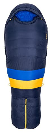 Marmot Damen Women's Ouray, Mumienschlafsack für Erwachsene, Entendaunen mit 650er Bauschkraft, sehr leicht und warm, 168 cm, geeignet bis -40 °C, Solar/Red Sun, 168 cm