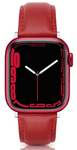 Tuocal Genuine Leather Strap Compatible with Apple Watch Straps 38mm 40mm 41mm, Soft Elegant Leather Replacement Strap for Apple Watch iWatch Series 8 7 6 5 4 3 2 1 SE Sports Edition Women, Red