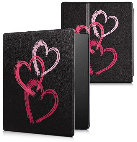 kwmobile Klapphülle kompatibel mit Amazon Kindle Oasis 10. Generation Hülle - eReader Case - Pinsel Herzen Altrosa Rosa Schwarz
