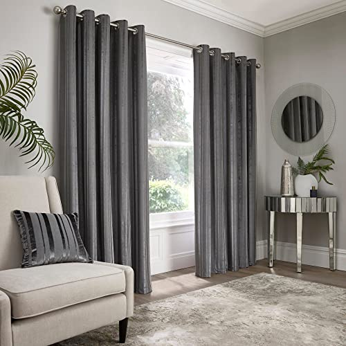Appletree Boutique - Conrad - Jacquard Pair of Eyelet Curtains - 66 Width x 54 Drop (168 x 137cm) in Slate