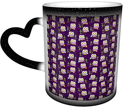 IUBBKI Cute Owl Purple Color Changing Coffee Mugs 13OZ Sublimation Blanks Coffee Cups Set Ceramic Mugs for Coffee Tea Cocoa Milk,Personalized Gifts for Birthday