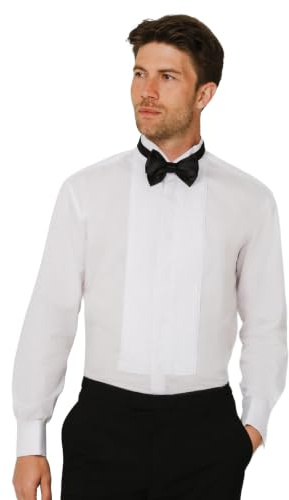 Dobell Mens White Tuxedo Dress Shirt Slim Fit Wing Collar Double Cuff Pleated Fly Front-14.5