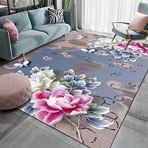 Vorleger Teppich Outdoorteppiche Rose rot Druckdesign Blaue Blattdekoration frisch Anti-Rutsch Anti-Fall Teppich Draussen Outdoor 90X150CM
