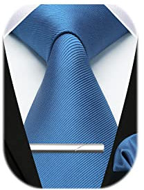 HISDERN Herren Hochzeit Blau Krawatten und Einstecktuch krawattenklammer Set Einfarbige in verschiedenen Farben