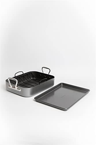 MasterClass Set of Non-Stick Roaster with Rack 36x27.5x7.5cm and Baking Tray 39x27x2cm
