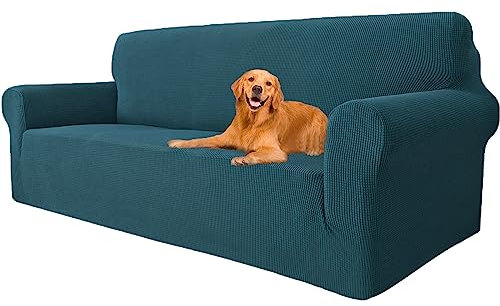 YSTELLAA Stretch Sofa überzug 3 Sitzer, Super Elastisch Sofabezug Mit Armlehnen Waschbarer, kratzfester rutschfest Sofa Cover für Hunde Katzen und Haustiere(Dunkelgrün, Sofa Breite 183cm-234cm)