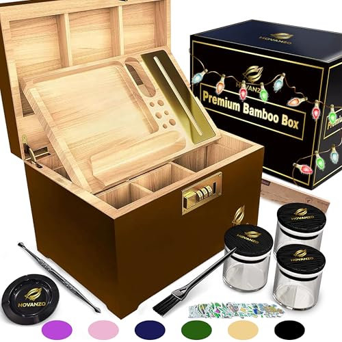 HOVANZO Premium Große Aufbewahrungsbox,Geruchsdichte Aufbewahrungsbox mit Rolltablett,Aufbewahrungsbox Set mit Zahlenschloss,Geruchsdichter Behälter mit Zubehör (Braun)