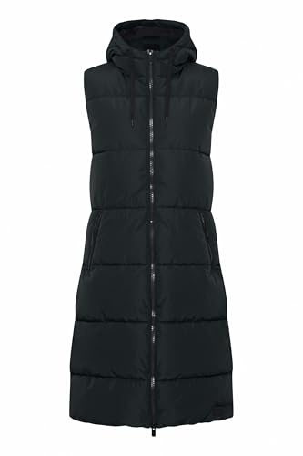OXMO OXSolice Damen Weste Outdoor-Weste Lange Weste seitliche Reißverschlüsse mit hochabschließendem Kragen Kapuze mit Kordelzug, Farbe: Black (194007), Größe: L