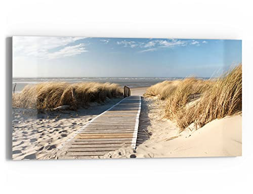 DEQORI Glasbild Echtglas | Motiv Strandaufgang am Meer | horizontal einteilig 60x30 cm | schöne Dekoration | Wandbild für Wohnzimmer, Schlafzimmer, Flur & Küche | moderne Wanddeko