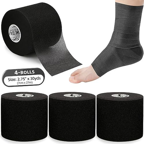 OK TAPE Prewrap Tape (4 Rollen) Leichtschaum Unterlage für Sport,Schutz für Knöchel, Handgelenke, Hände und Knie Hautverletzungen und Kleberückstände Vermeiden, 7cm x 27m,Schwarz
