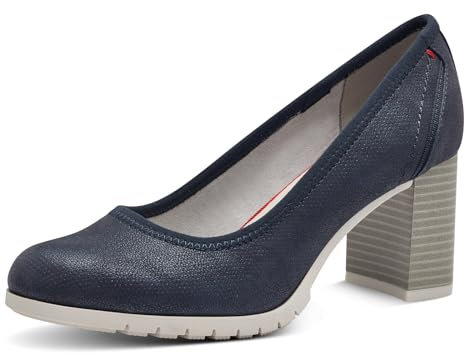 s.Oliver Damen Pumps mit Blockabsatz mit Strukturmuster, Blau (Navy), 37 EU