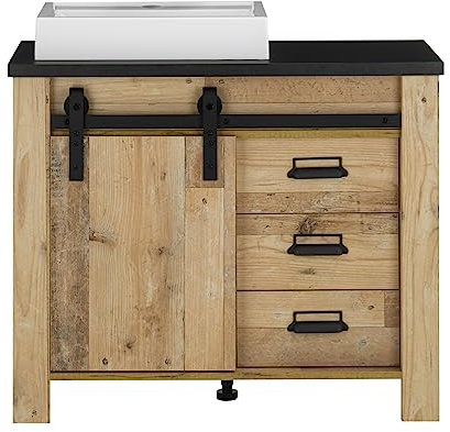 Furn.Design Waschbeckenunterschrank MIT Waschbecken in Used Wood hell und anthrazit Waschtisch 95 cm, Stove