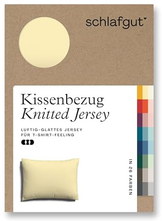 schlafgut Knitted Jersey Kissenbezug 60x80 cm Yellow Mid Uni weicher Premium Kopfkissenbezug einzeln, faltenfrei mit Elasthan