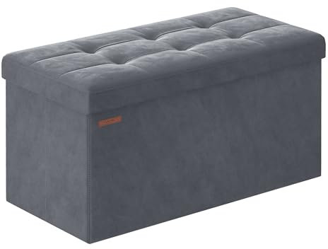 SONGMICS Storage Ottoman, Foldable Small Ottoman Foot Rest, 38 x 76 x 38 cm Foot Stool, Cube Ottoman with Storage, Load up to 300 kg, for Living Room, Bedroom, Entryway, Slate Grey LSF247G51