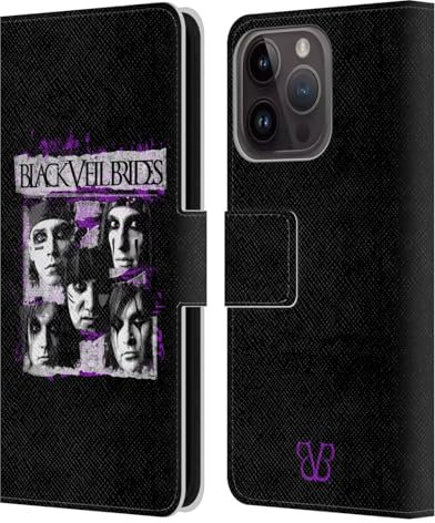 Head Case Designs Offizielle Black Veil Brides Grunge Gesichter Kunst Der Band Leder Brieftaschen Handyhülle Hülle Huelle kompatibel mit Apple iPhone 15 Pro
