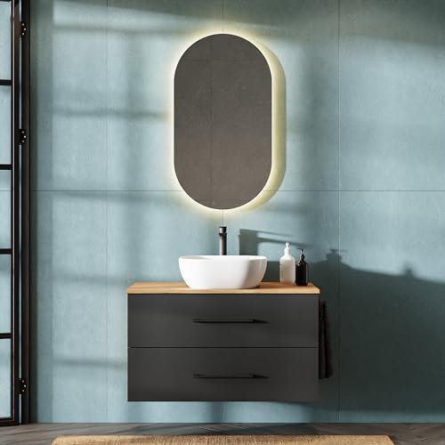 Planetmöbel LUX - Juego de muebles de baño con armario bajo (90 cm, incluye lavabo, 42 cm), color blanco