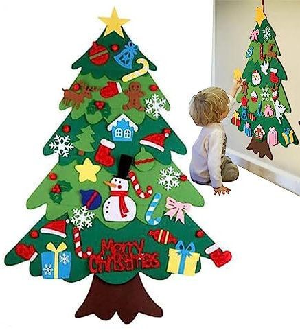 Gomice Ensemble D’Arbres De Noël en Feutre | Arbre De Noë Montessori | Arbre De Noël en Feutre pour Kids en Bas Âge, avec 21 Ornements Détachables, Décorations De Noël pour La Maison