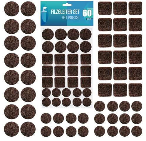 shinfly Felt Furniture Pads 60 Pcs, Dark Brown, Floor Protector for Chair Leg, Self-Adhesive Pads for Furniture Feet, Anti-Scratches and Reduce Noise, Protect Your Hard Wood Floor
