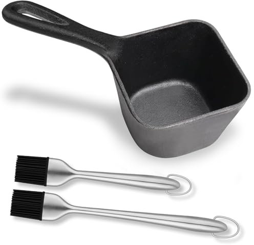 SafBbcue Set di pentole in ghisa e spazzole in silicone per cottura alla griglia, conservazione del calore, accessori per griglia per salsa barbecue, pentole pesanti e 2 pennelli per imbastire per