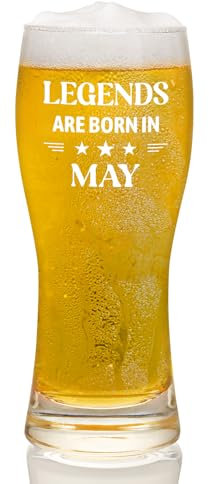 Joymaking Beer Glass Birthday Gifts for Men - Legends are Born in May, Mens Birthday Gifts, Gifts for Men Birthday Present, Gifts for Him Who Has Everything, Gifts for Men Birthday Unique 15oz