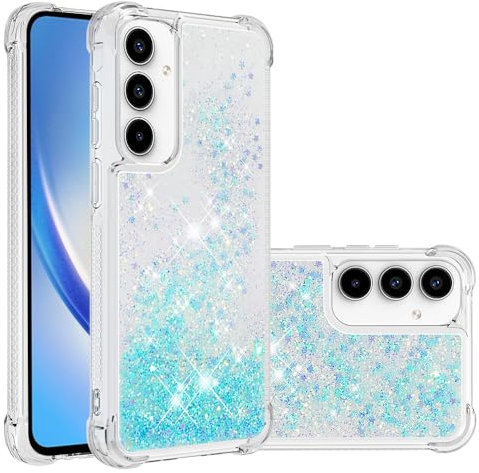 IMEIKONST Glitzer Hülle Kompatibel mit Samsung Galaxy A35 5G, Handyhülle Flüssig Mädchen Treibsand Schuzhülle Glitzer klar Stoßfest TPU Bumper Silikon Case für Samsung A35 5G. Star Blue YBW