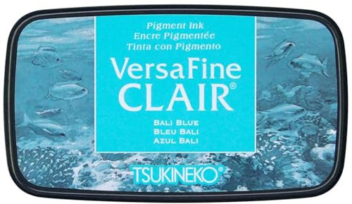 Tsukineko VF-CLA-605 VersaFine Clair Stempelkissen-Blau, Bali Blue-Groß-Deckend, Wasserfest, Beständig Gegen Ausbleichen-Embossing, pad size: 7.6 x 3.5 cm