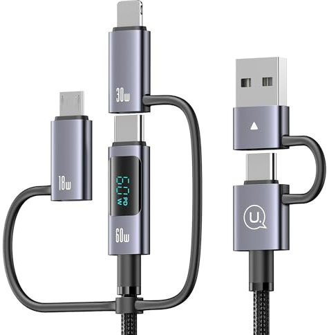 enablink 6 in 1 Multi USB C Ladekabel, 60W USB Kabel Mehrfach Schnellladekabel con LED Display USB A/C auf iP/Micro/Typ C Nylon Universal Aufladekabel für Galaxy S21/S20 Laptop Tablet Handy (2M)