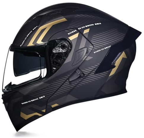 Woljay Casco Moto Modulare Integrato apribile Parasole caschi Doppia Visiera per uomo donna Scooter Adulto DOT ECER22-05 (Count Black Gold - Transparent Visor,M)
